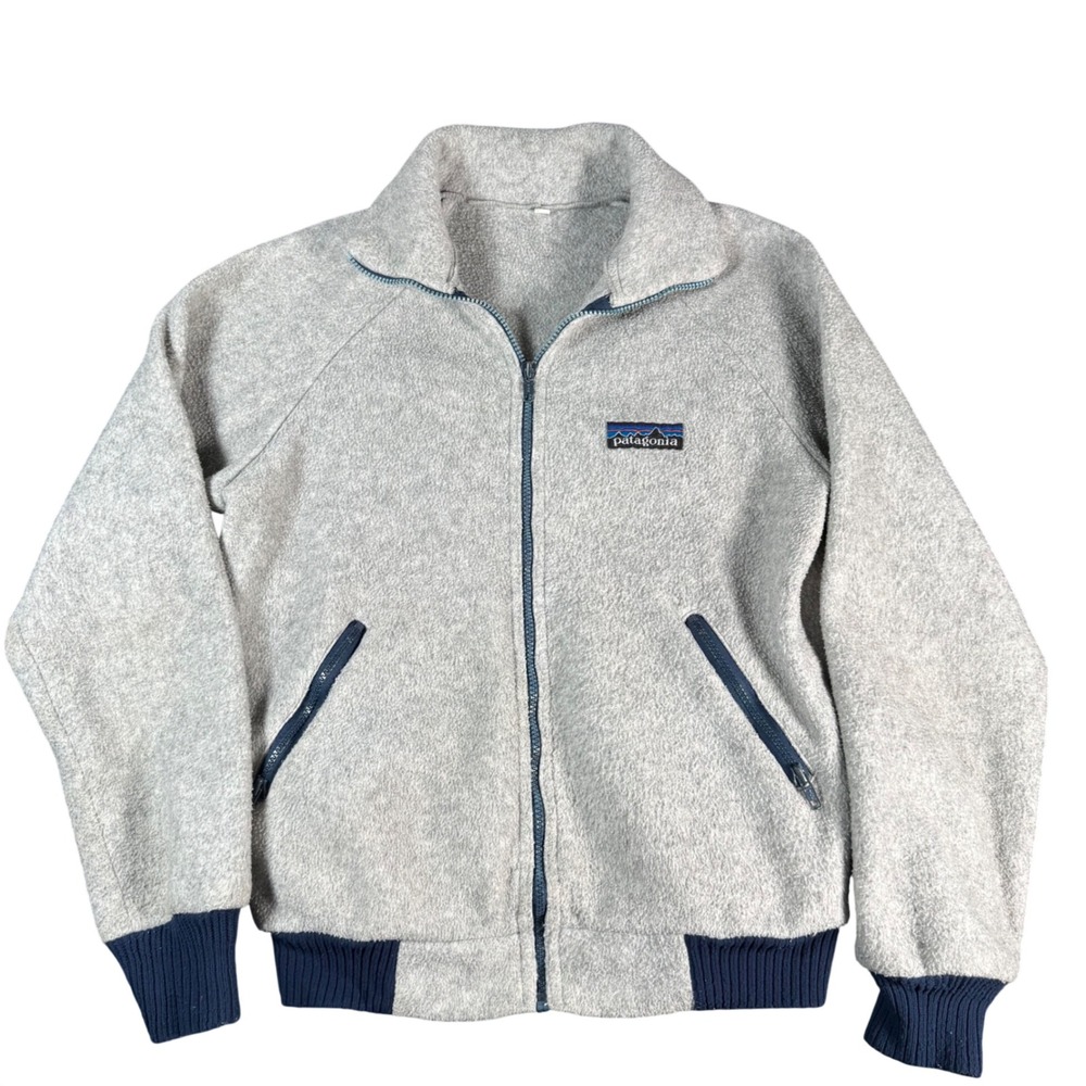Patagonia Vintage 70s Pile Fleece Jacket Mens M Gray Navy Blue Full Zip Gorpcore